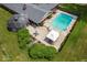 Aerial view of the pool area, including a dome structure, patio, and lush landscaping at 3000 E County Road 400 N, Muncie, IN 47303