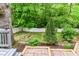 Charming backyard view featuring a white picket fence and lush, mature trees providing privacy at 3348 Fox Orchard Cir, Indianapolis, IN 46214