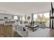 Open-concept living room with hardwood floors, connecting to kitchen and lots of natural light at 4159 Persian St, Greenwood, IN 46143