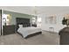 Charming bedroom showcasing a tufted headboard, stylish bedside tables, and ample natural light, creating a cozy space at 4159 Persian St, Greenwood, IN 46143