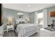 Bedroom with mirror and white curtains has great sunlight exposure due to the oversized window at 4400 Persian St, Greenwood, IN 46143