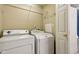 Laundry area featuring a washing machine and dryer with overhead wire shelving at 455 S Pine St # 4, Indianapolis, IN 46203