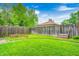 Spacious backyard featuring green grass, wood fence, and built-in planter boxes, ideal for outdoor enjoyment at 752 N Leland Ave, Indianapolis, IN 46219
