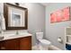 Cozy bathroom featuring a framed mirror, neutral walls, and a modern toilet for a comfortable experience at 7559 Pipestone Dr, Indianapolis, IN 46217