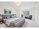 Staged bedroom featuring a plush bed, natural light, and neutral decor at 764 Bloor Woods Ct, Zionsville, IN 46077