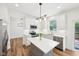 Modern kitchen with white cabinets, stainless steel appliances, quartz island, and an open layout at 764 Bloor Woods Ct, Zionsville, IN 46077