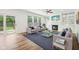 Bright living room featuring a fireplace, large windows, hardwood floors, and stylish furniture at 764 Bloor Woods Ct, Zionsville, IN 46077