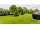 Manicured lawn of a backyard with lush green grass, mature trees, and a hot tub for outdoor enjoyment at 10784 Giselle Way, Fishers, IN 46040