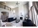 Bright living room with high ceilings, fireplace and second story staircase at 12600 Misty Ridge Ct, Fishers, IN 46037