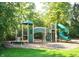 A vibrant playground with slides, climbing structures, and a bench, perfect for outdoor fun and recreation at 12600 Misty Ridge Ct, Fishers, IN 46037