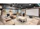 Finished basement with a home theater area, featuring plush seating, a pool table and a bar at 140 Meridian Hills Blvd, Indianapolis, IN 46260