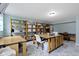 A craft room with light blue walls features multiple workstations at 14542 Baldwin Ln, Carmel, IN 46032