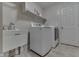 The laundry room features a utility sink, shelving and modern washer and dryer units at 1751 S Centennial Ave, New Palestine, IN 46163