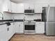 Stylish kitchen with white cabinets, stainless steel appliances, and hardwood floors at 1837 S East St, Indianapolis, IN 46225