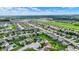 Wide aerial view of a residential neighborhood featuring lush green lawns and diverse home styles at 2201 Schoolmarm Dr, Greenfield, IN 46140