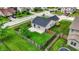 Backyard aerial view with a privacy fence and ample green space ideal for outdoor activities and relaxation at 2201 Schoolmarm Dr, Greenfield, IN 46140