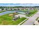 Community aerial view featuring a playground, swimming pool, parking lot and picnic area in a well-maintained neighborhood at 2201 Schoolmarm Dr, Greenfield, IN 46140