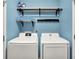 Well lit Laundry room with blue walls, shelving, washer, and dryer at 2201 Schoolmarm Dr, Greenfield, IN 46140
