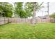 Large grassy backyard surrounded by a wood privacy fence and mature trees at 2686 Lafayette Ave, Columbus, IN 47201