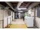 Unfinished basement with laundry area, utility equipment, and ample space for storage or customization at 2929 E 62Nd St, Indianapolis, IN 46220