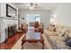 Cozy living room featuring hardwood floors, a fireplace and comfortable seating with beautiful decorative rugs at 3702 N Chester Ave, Indianapolis, IN 46218