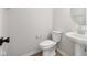 Powder room featuring a pedestal sink, toilet, and modern fixtures at 786 James William Ln, Westfield, IN 46074
