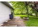This backyard has lush green grass, brick patio, and a fire pit at 9118 Hardwood Ct, Indianapolis, IN 46250