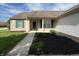 Inviting front entrance with brick accents, green shutters, and landscaped flower beds at 948 Kitner Ave, Avon, IN 46123