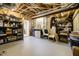 Unfinished basement storage area with exposed pipes, shelving, and access to a finished space at 10144 Water Crest Dr, Fishers, IN 46038