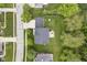 A bird's-eye view shows neighborhood streets, well-kept yards, and nearby amenities in a leafy surrounding at 10144 Water Crest Dr, Fishers, IN 46038