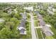 Aerial view of a quiet neighborhood with lush trees, well-maintained lawns, and a tranquil pond at 10144 Water Crest Dr, Fishers, IN 46038