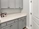 Functional laundry room with gray cabinetry, ample counter space, and modern fixtures at 20010 Prescott Pl, Westfield, IN 46074