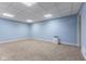 Finished basement features neutral carpet, drop ceiling with square lights, and a small dehumidifier at 248 Runyon Ct, Greenwood, IN 46142