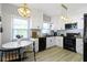 Modern kitchen featuring white cabinetry, stainless steel appliances, and a cozy breakfast nook with views outside at 344 N Whittier Pl, Indianapolis, IN 46219