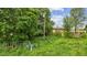 View of a large backyard with a swingset, lush green grass, and mature trees at 8293 Water St, Coatesville, IN 46121