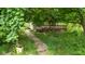 Exterior of a house featuring a covered porch and a stone pathway in a wooded, overgrown yard at 8293 Water St, Coatesville, IN 46121