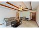 Comfortable living room featuring coffered ceilings and neutral tones at 897 N Scott Dr, Greenwood, IN 46142