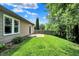 Nice backyard featuring a patio and grass, backing up to a wooden fence and foliage at 10412 Cedar Dr, Fishers, IN 46037