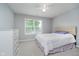 Bedroom features a ceiling fan, window with blinds, and a bed with a star patterned comforter at 1274 Timber Bluff Rd, Westfield, IN 46074