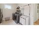 Well-equipped laundry room featuring modern appliances, shelving, and a convenient folding rack at 1616 N Delaware St, Indianapolis, IN 46202