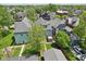 Aerial view of the home's back exterior showcasing the home's proximity to neighborhood homes and mature tree coverage at 1616 N Delaware St, Indianapolis, IN 46202