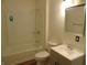 Well-lit bathroom with shower-tub combo, modern vanity, and neutral color palette at 2116 Galaxy Dr, Franklin, IN 46131