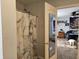 Cozy bathroom featuring a shower with curtain near the primary bedroom at 3292 Underwood Dr, Whiteland, IN 46184