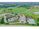 Expansive aerial view of lush golf course, clubhouse, pool, and tennis courts at 3832 Boundary Bay Dr, Indianapolis, IN 46217