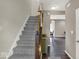 View of the carpeted staircase leading to upper level, showing entry to the living area at 3832 Boundary Bay Dr, Indianapolis, IN 46217