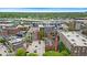 Aerial view highlighting the surrounding neighborhood with industrial buildings and trees at 630 N College Ave # 105, Indianapolis, IN 46204