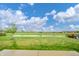 Backyard featuring a well-manicured lawn, and a picturesque pond under a blue sky with fluffy clouds at 6579 Aster Dr, Pendleton, IN 46064
