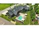 Birds eye view showcasing the home's architecture, inground pool, and landscaped backyard at 7116 Trail Ridge Ln, Indianapolis, IN 46259