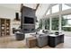 Bright living room with fireplace, modern furnishings, and large windows at 7116 Trail Ridge Ln, Indianapolis, IN 46259