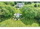 Expansive property featuring lush greenery, mature trees, a charming shed, and a stone pathway at 7182 Hunt Club Dr, Zionsville, IN 46077